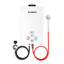 Load image into Gallery viewer, CAMPLUX Propane Water Heater, 2.11GPM Portable Water Heater for Camping, 55,000 BTU Portable Hot Water Heater Outdoor, BW211, White