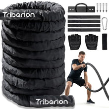 Load image into Gallery viewer, Battle Rope for Home Gym Workout - Extra Thick 2 Inch 30ft Heavy Weighted Training Exercise Ropes Fitness Equipment with Sleeve and Anchor Strap Kit for Crossfit Outdoor Working Out
