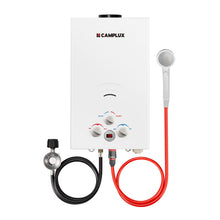 Load image into Gallery viewer, CAMPLUX 2.64 GPM Propane Portable Gas WaterHeater, 68,000 BTU Outdoor Tankless CampingWater Heater with Digital Display, White,BW264