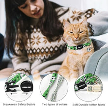 Load image into Gallery viewer, ARING PET 2 Pack Cat Collars with Bell, Cute Soft Cotton Kitten Kitty Breakaway Summer Cat Collars for Boy Girl Cats-Dinosaur & Green Soccer