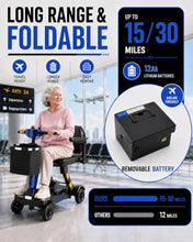 Load image into Gallery viewer, Ecomobi Light Weight Mobility Scooter for Seniors & Adults, 12–30 Mile Range, Foldable Airline Approved Portable 4 Wheel Motorized Scooter with Removable Lithium Battery, 300 lb Capacity, MS02F Blue