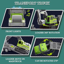 Load image into Gallery viewer, Fistone RC Semi-Trailer Truck & Excavator Toy Set, 1:12 Scale with Sound and Lights, 2.4Ghz Remote Control Flatbed Truck and Excavator Toys for Boys 6-12 Years Old
