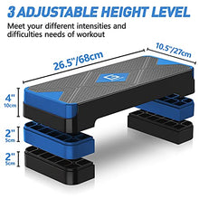 Load image into Gallery viewer, GYMMAGE Aerobic Exercise Step, Adjustable Aerobic Stepper for Exercise, Workout Step Platform for Step Up, 26.5" Step Deck with 4” 6” 8” Adjustable Height Risers, Women Home Gym Cardio Fitness