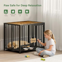 Load image into Gallery viewer, Heavy Duty Dog Crate for Medium Dogs, 3 in 1 37.8" Foldable Collapsible Dog Kennel & Playpen with Wheels & Feeding Bowls, Escape-Proof Metal Dog Cage for Indoor Outdoor Use, Rustic Brown