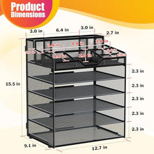 Load image into Gallery viewer, Docnest 6 Tier Mesh Desk Organizer for Paper Office Supplies – Multi-Functional Letter Tray with 5 Adjustable Compartments, 3 Pen Holders, Desktop Storage for Files, Mail, Stationery – Black