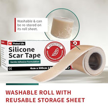 Load image into Gallery viewer, Medical-Grade Silicone Scar Tape Roll (1.6" x 118") Keloid Bump Removal Scar Sheets - Reusable Silicone Tape Scar Removal Strips, Scar Tape for Surgical Scars, C Section Scar Silicone Strips (2 Pack)