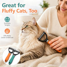 Load image into Gallery viewer, Dog Brush and Cat Deshedding Rake, Pet Grooming Tool for Shedding with Rounded Stainless Steel Teeth, Comfortable Grip for Long or Thick Coats (Orange+Green)