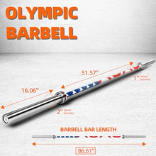 Load image into Gallery viewer, Fitvids 7ft Olympic Barbell 45LBS for Weightlifting and Powerlifting, 2 Inch Strength Training Bar with Needle Bearings- Flag