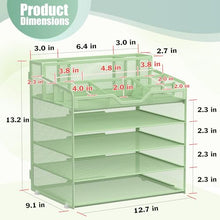 Load image into Gallery viewer, Docnest 5 Tier Mesh Desk Organizer for Paper Office Supplies – Multi-Functional Letter Tray with 5 Adjustable Compartments, 3 Pen Holders, Desktop Storage for Files, Mail, Stationery – Green