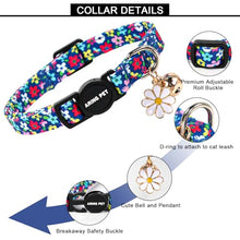 Load image into Gallery viewer, ARING PET 2 Pack Cat Collars with Bell, Cute Soft Cotton Kitten Kitty Breakaway Spring Summer Cat Collars for Boy Girl Cats-Pink Bow & Blue Floral