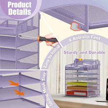 Load image into Gallery viewer, Docnest 6 Tier Mesh Desk Organizer for Paper Office Supplies – Multi-Functional Letter Tray with 5 Adjustable Compartments, 5 Pen Holders, Desktop Storage for Files, Mail, Stationery – Purple