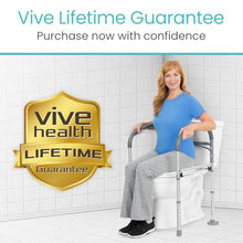 Load image into Gallery viewer, Vive Toilet Safety Rail - Medical Chair for Handicapped & Seniors - Folding Bathroom Frame w/Handles, Arms for Elderly, Disabled - Standalone Grab Bar - Seat Assistance Support Stand Up Assist