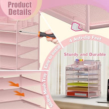 Load image into Gallery viewer, Docnest 6 Tier Mesh Desk Organizer for Paper Office Supplies – Multi-Functional Letter Tray with 5 Adjustable Compartments, 9 Pen Holders, Desktop Storage for Files, Mail, Stationery – Pink