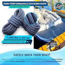 Load image into Gallery viewer, Premium Nylon Boat Dock Lines & Ropes for Docking 1/2'' x 20' | Double Braided Marine Rope & Mooring Line| Boat Ropes for Docking with Loop | UV & Saltwater Resistant Dock Ropes for Boats & Pontoons