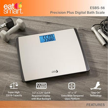Load image into Gallery viewer, Eat Smart Precision 550 Pound Extra-High Capacity Digital Bathroom Scale, Extra-Wide Platform, Stainless Steel Body Weight Scale with Step-On Tech, Silver