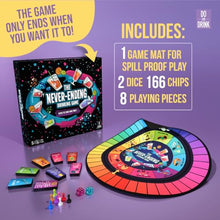Load image into Gallery viewer, The Never-Ending Drinking Game Board Game For Adults 21+ – Dice & Dare Party Game for 2+ Players, Funny Adult Drinking Game for Parties, Pregames & Birthday Game Night, Spill-Proof Rubber Board