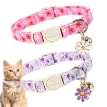 Load image into Gallery viewer, ARING PET 2 Pack Cat Collars with Bell, Cute Soft Cotton Kitten Kitty Breakaway Spring Summer Cat Collars for Boy Girl Cats-Pink & Purple Floral