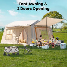 Load image into Gallery viewer, 8-10 Person Large Inflatable Camping Tents with Canopy, Blow Up Tent House 2 Rooms, 4 Season Hot Tent with Stove Jack & AC Ports, Glamping Camping Tents for Outdoors, Easy Setup with Air Pump