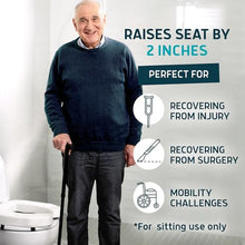 Load image into Gallery viewer, Lunderg Padded Toilet Seat Riser for Seniors - Adds 2 inches. Universal Fit - FIRM Raised Toilet Seat Cushion with High-Density Foam for Enhanced Comfort & Elevation. Post-Surgery Must have (White)