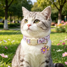 Load image into Gallery viewer, ARING PET 2 Pack Cat Collars with Bell, Cute Soft Cotton Kitten Kitty Breakaway Spring Summer Cat Collars for Boy Girl Cats-Pink & Purple Floral