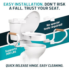 Load image into Gallery viewer, Lunderg Raised Toilet Seat with Handles - Elongated - Easy to Install Toilet Seat Risers for Seniors