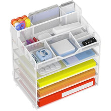 Load image into Gallery viewer, Docnest 5 Tier Mesh Desk Organizer for Paper Office Supplies – Multi-Functional Letter Tray with 5 Adjustable Compartments, 3 Pen Holders, Desktop Storage for Files, Mail, Stationery – White