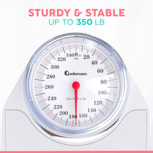 Load image into Gallery viewer, Adamson A24 Scales for Body Weight - Up to 350 LB - New - Anti-Skid Rubber Surface Extra Large Numbers - High Precision Bathroom Scale Analog - Durable with 20-Year Assurance - White