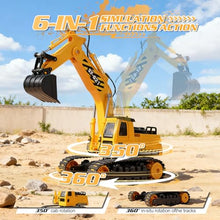 Load image into Gallery viewer, RC Excavator, 6-in-1 Digging/360° Rotation, 20M Range Sandbox Construction Toys