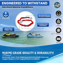 Load image into Gallery viewer, DockingPal™ - Premium Flat Bungee Dock Lines for Boat (Nautical Red) | Elastic Boat Dock Rope with Stainless Steel Carabiners | Stretches from 3' to 5' | Absorbs Shocks Prevent Damage to Jet Ski & PWC