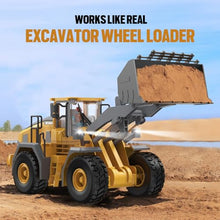 Load image into Gallery viewer, KIDMARKT Metal RC Wheel Loader Toy | 9-Channel Remote Control Construction Truck with Realistic Lights & Sounds.