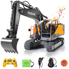 Load image into Gallery viewer, DOUBLE E Volvo RC Excavator 17 Channel 3 in 1 Construction Toys, 17 Channel Remote Control Vehicles Tractor Sandbox Toys Digger with Metal Shovel Drill Grab RC Truck for Kids Adults