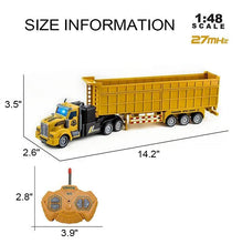 Load image into Gallery viewer, RC Dump Truck with Trailer - 14" 1:48 Mini Semi Truck Toy with 2 Rechargeable Batteries, Remote Control Car Construction Vehicles