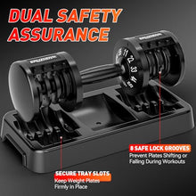 Load image into Gallery viewer, 25/55lb Adjustable Dumbbell Set of 2, 5-in-1/10-in-1 Free Weights with Anti-Slip Texture Handle for Exercise, Fitness Equipment Set for Home Gym Strength Training, Suits Both Men and Women (Black 55LBS Pair)