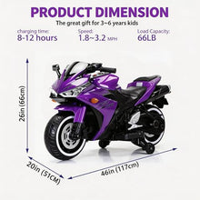 Load image into Gallery viewer, 12V Kids Electric Motorcycle, on Car LED Lights, Music Player & Horn with Training Wheels