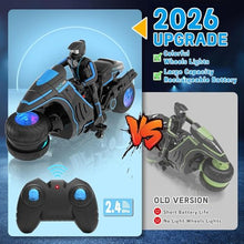 Load image into Gallery viewer, Remote Control Motorcycle Toys, Colorful Wheels Light Off-Road RC Dirt Bike with Detachable Rider