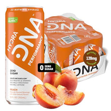 Load image into Gallery viewer, HYDRADNA- Clean Performance Drink, Zero Sugar | For Natural Fuel, Alertness, Boost, Stamina,120 mg Organic Caffeine, Natural Flavors, Zero Sucralose, Clean Ingredients (12 Pack) (12 Pack, Peach)