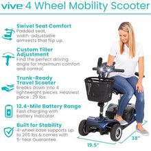 Load image into Gallery viewer, Vive 4 Wheel Mobility Scooter - Electric Powered Wheelchair Device - Compact Heavy Duty Mobile for Travel, Adults, Elderly - Long Range Power Extended Battery with Charger & Basket