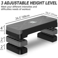 Load image into Gallery viewer, GYMMAGE Aerobic Exercise Step, Adjustable Aerobic Stepper for Exercise, Workout Step Platform for Step Up, 26.5" Step Deck with 4” 6” 8” Adjustable Height Risers, Women Home Gym Cardio Fitness