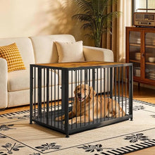 Load image into Gallery viewer, 43.3" Heavy Duty Large Dog Crate with Wheels & Feeding Bowls, 3 in 1 Foldable Extra Large Dog Kennel & Playpen, Indestructible Escape Proof Metal Dog Cage for Large Dogs, Indoor Outdoor, Rustic Brown