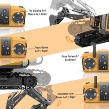 Load image into Gallery viewer, kolegend 3 in 1 Remote Control Excavator Toy 14 Channel RC Excavator Toy for Boys 3-12 with Bucket/Claw/Drill 2.4GHz Full Functional Construction Vehicles Toys Gift for 6 7 8 9 10 Years Old Kids Boys