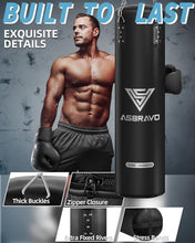 Load image into Gallery viewer, ASBRAVO Punching Bag for Adults, 4ft PU Heavy Boxing Bag Set 12OZ Gloves for MMA Muay Thai Kickboxing Training Home Gym, Martial Art (Unfilled)-Black