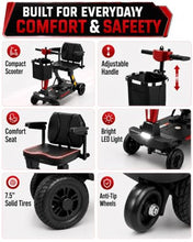 Load image into Gallery viewer, Ecomobi Light Weight Mobility Scooter for Seniors & Adults, 12–30 Mile Range, Foldable Airline Approved Portable 4 Wheel Motorized Scooter with Removable Lithium Battery, 300 lb Capacity, MS02F Red