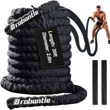 Load image into Gallery viewer, Brobantle Battle Rope 2 Inch Diameter,Black 30FT Exercise Workout Ropes for Home Gym Heavy Weighted Training Rope for Working Out