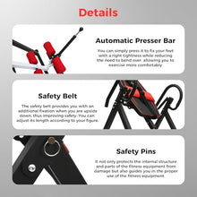 Load image into Gallery viewer, Inversion Table, 330.7lbs Capacity Heavy Duty Inversion Table Heavy Duty Strength Training Inversion Equipment w/Headrest & Adjustable Protective Belt for Back Pain Muscle Tension (Black + Red)