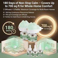 Load image into Gallery viewer, Calming Diffuser for Dog, Pheromone Plug-in Set (2 Diffusers & 6 Refill 48ml) for Dog Anxiety Relief, Reduces Barking, Aggression, Destructive Behavior, Fireworks Fear, 180-Day Dogs Calming Diffuser