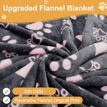Load image into Gallery viewer, Gowyeg Dog Blankets for Large Dogs,Washable Pet Blanket, Soft Crate Bed with Paw Pattern for Kennel/Couch, Grey & Pink 80x60 Inch