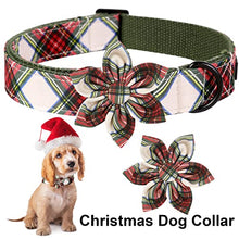Load image into Gallery viewer, ARING PET Christmas Dog Collar, Cute Xmas Red Green Plaid Detachable Flower Pet Collar with Metal Buckle for Puppy Small Medium Large Boy Girl Dog-M