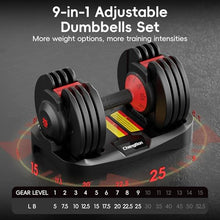 Load image into Gallery viewer, Upgraded Adjustable Dumbbells Set 25 lbs, 9 Weights Dumbbell Set