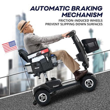 Load image into Gallery viewer, Metro Mobility 4 Wheel Electric Mobility Scooter for Adults - 300 lbs Capacity Folding Mobility Scooters for Seniors, Travel - Convenient Charging Port & 2 Cup Holders - Grey