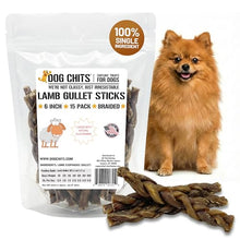 Load image into Gallery viewer, Dog Chits Lamb Esophagus Chews for Dogs & Puppies - Natural Single Ingredient - High Protein, Low Fat Lamb Chew - Long Lasting, Easily Digestible - Great for Joint - Dental Clean Crunch - 6inch, 15pck